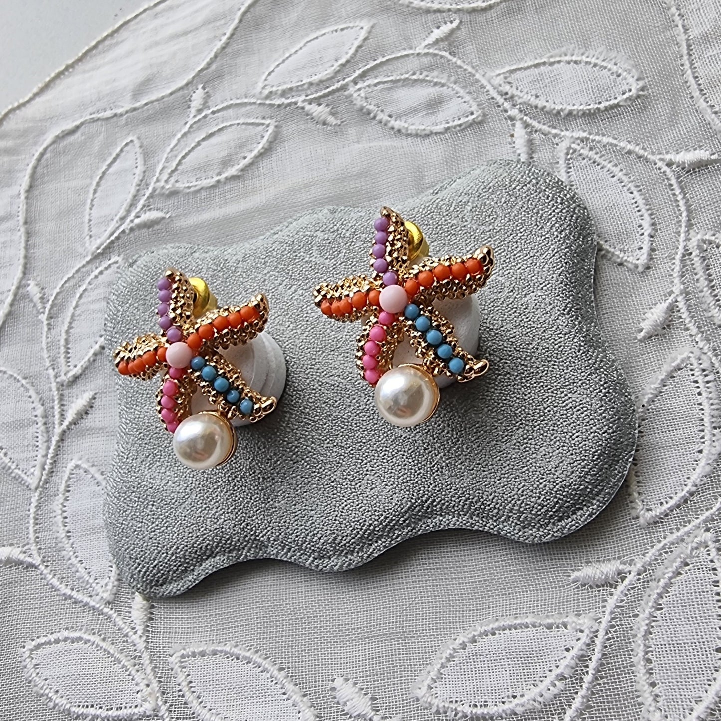 Posts - Multicolour Starfish Pearl Stud Earrings