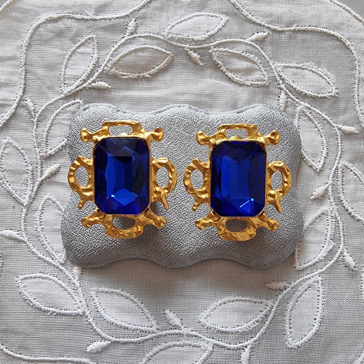 Posts - Blue Square Crystal Abstract Stud Earrings