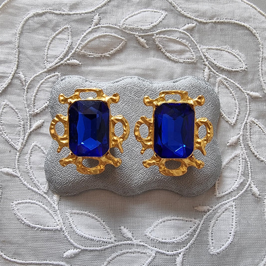Posts - Blue Square Crystal Abstract Stud Earrings