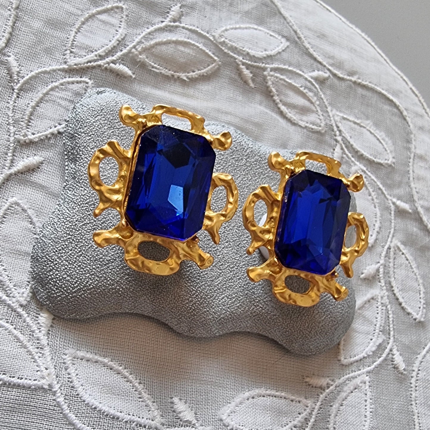 Posts - Blue Square Crystal Abstract Stud Earrings