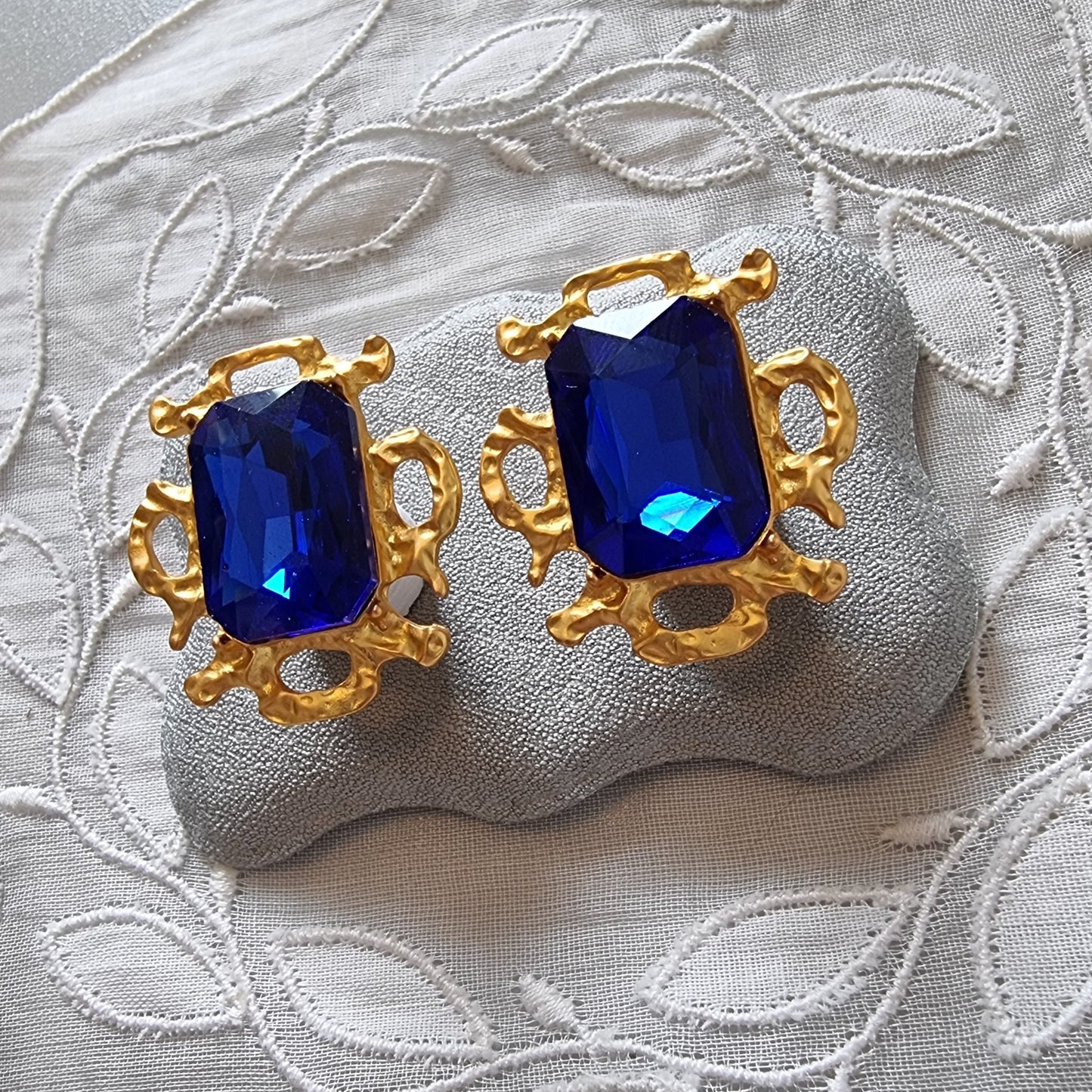 Posts - Blue Square Crystal Abstract Stud Earrings