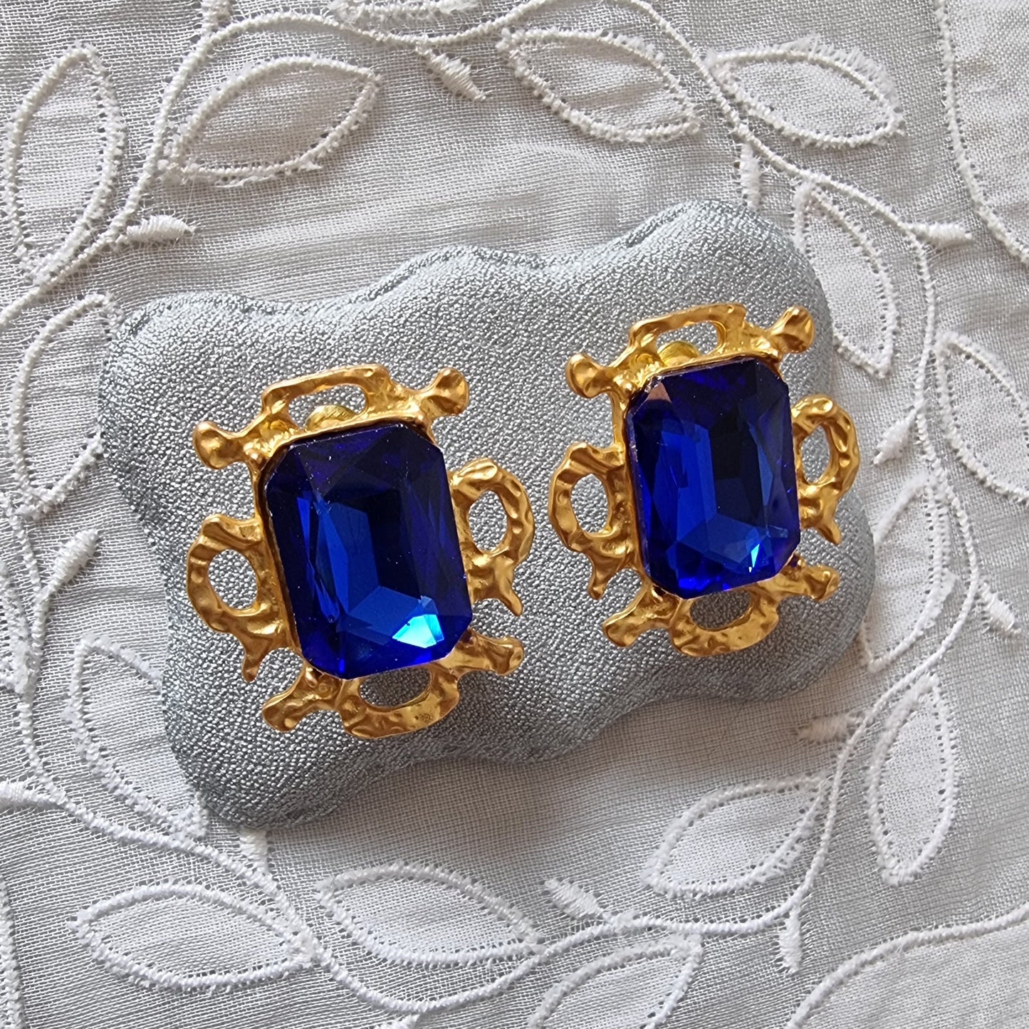 Posts - Blue Square Crystal Abstract Stud Earrings