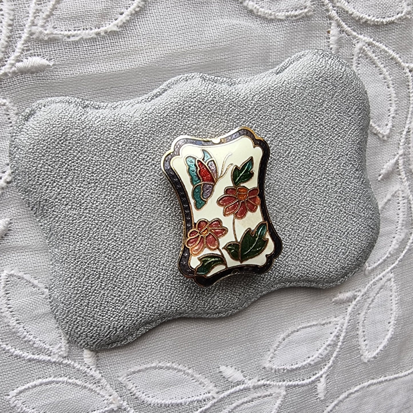 Brooch - Enamel Flowers with Butterfly Brooch