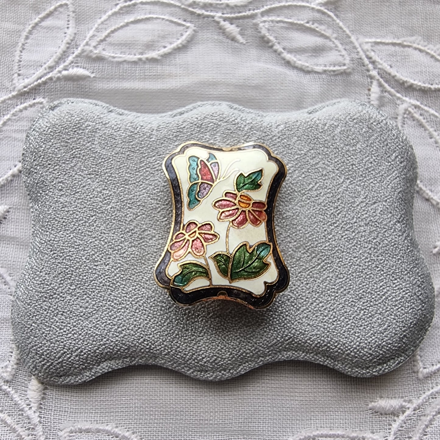 Brooch - Enamel Flowers with Butterfly Brooch