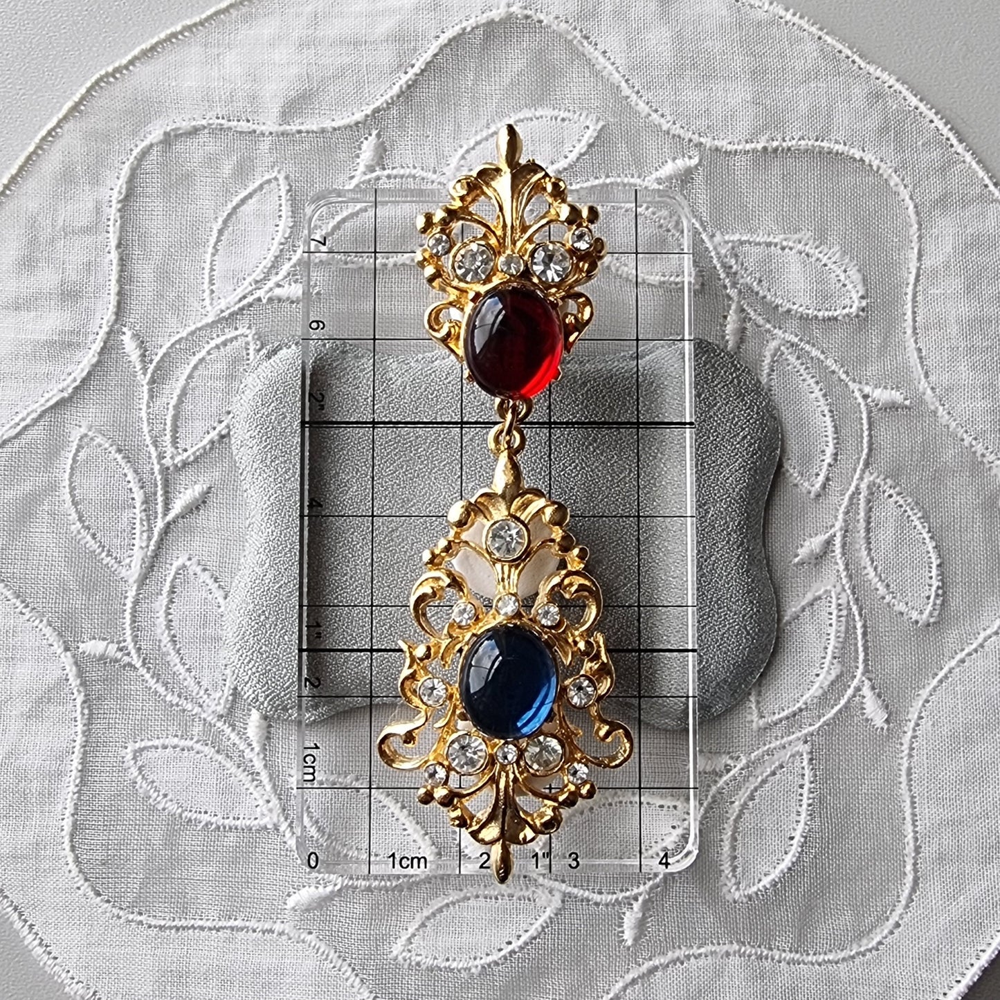 Posts - Statement Red and Blue Cabochon Drop Earrings