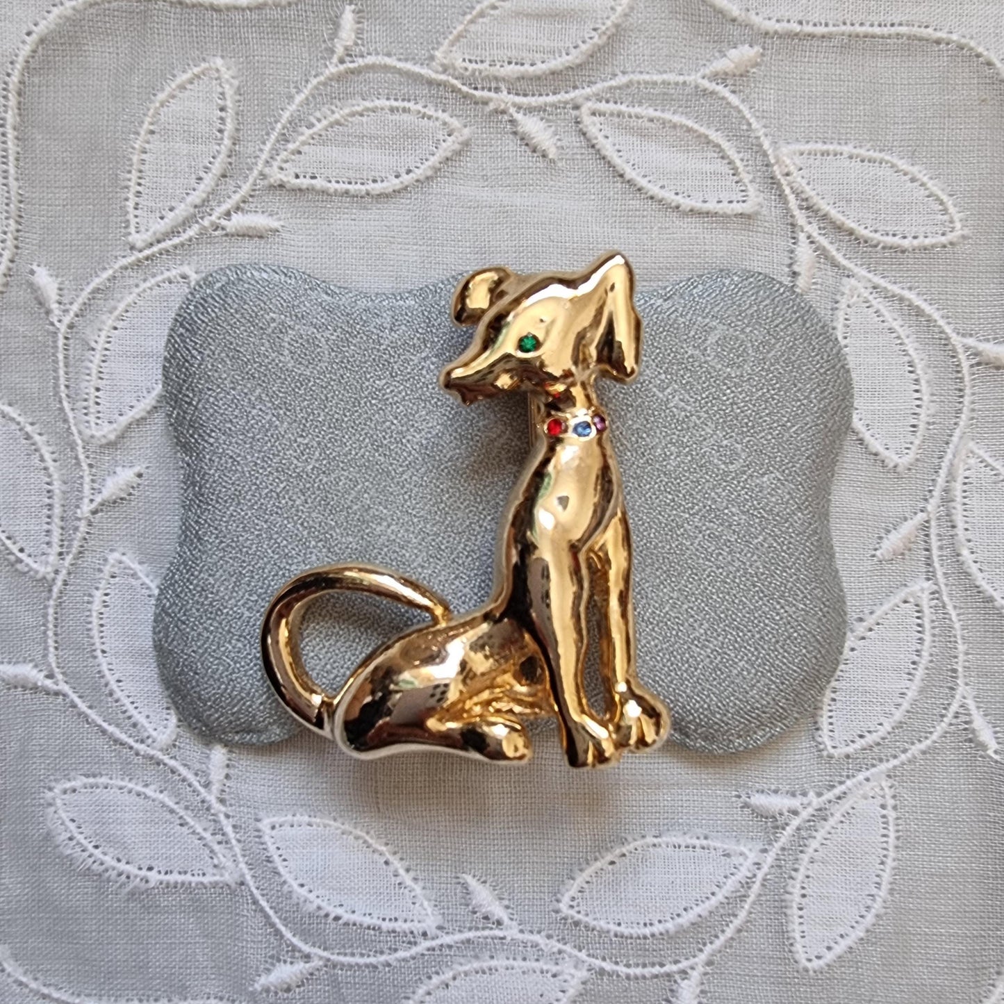 Brooch - Gold Dog with Multicolour Crystals Brooch
