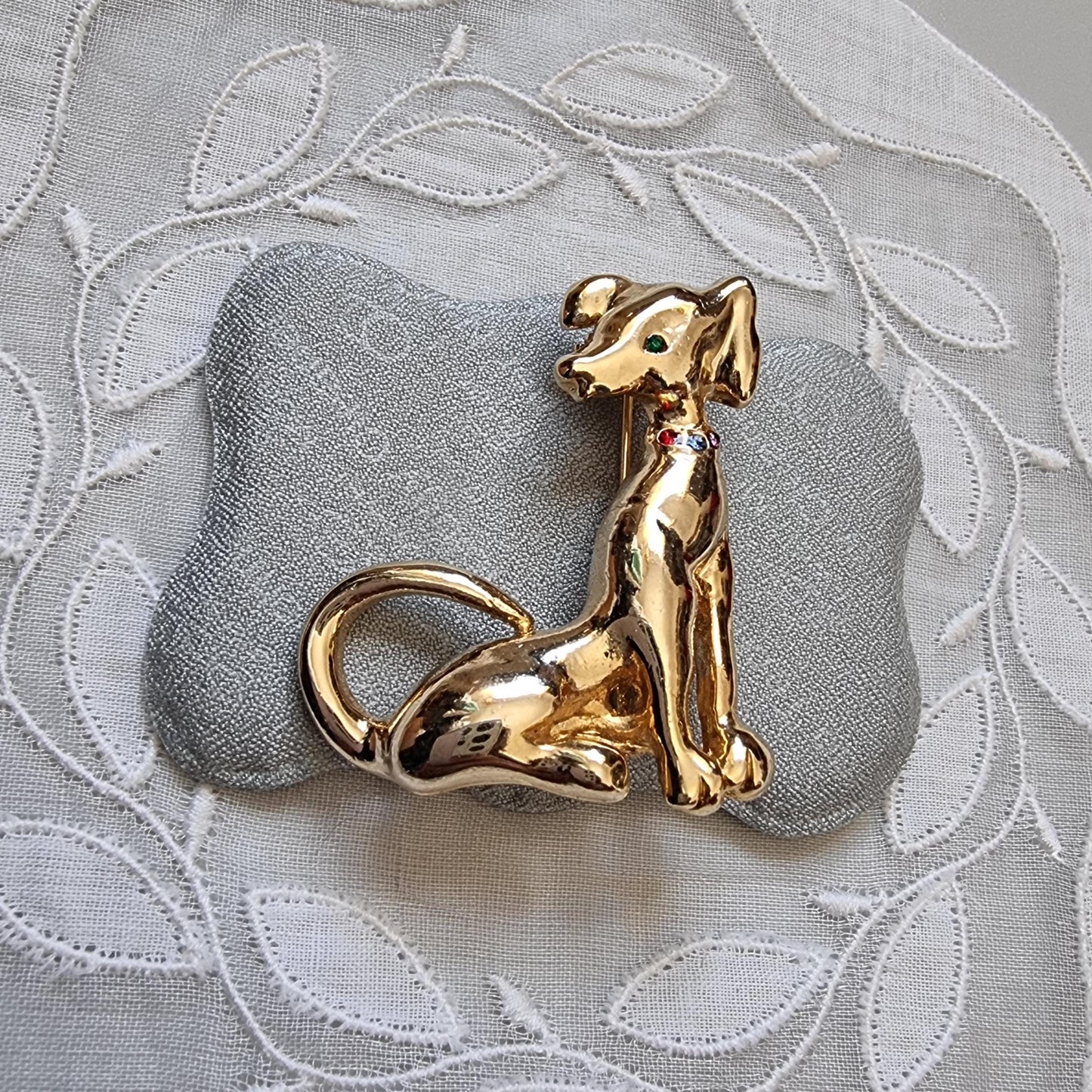 Brooch - Gold Dog with Multicolour Crystals Brooch