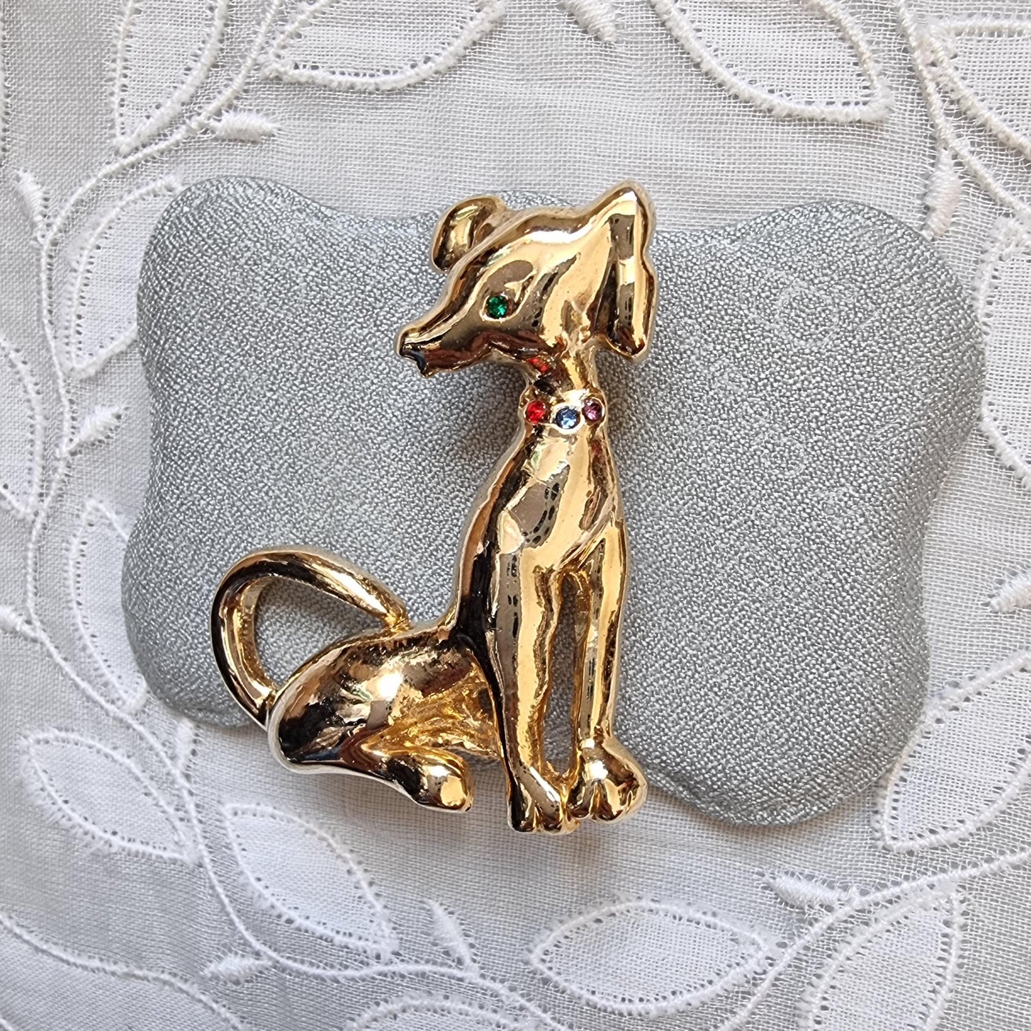 Brooch - Gold Dog with Multicolour Crystals Brooch