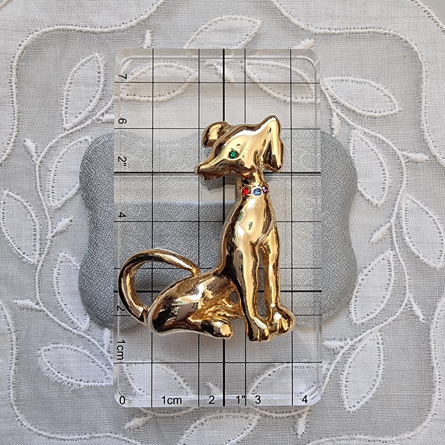 Brooch - Gold Dog with Multicolour Crystals Brooch