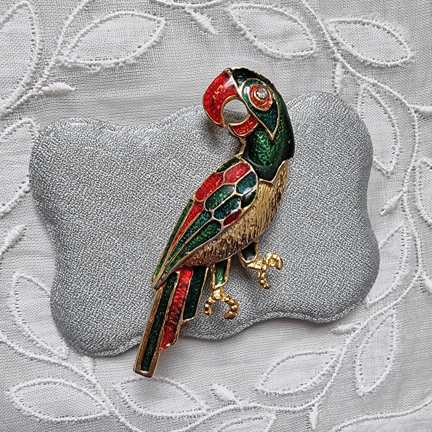 Brooch - Green Red and Blue Enamel Parrot Brooch