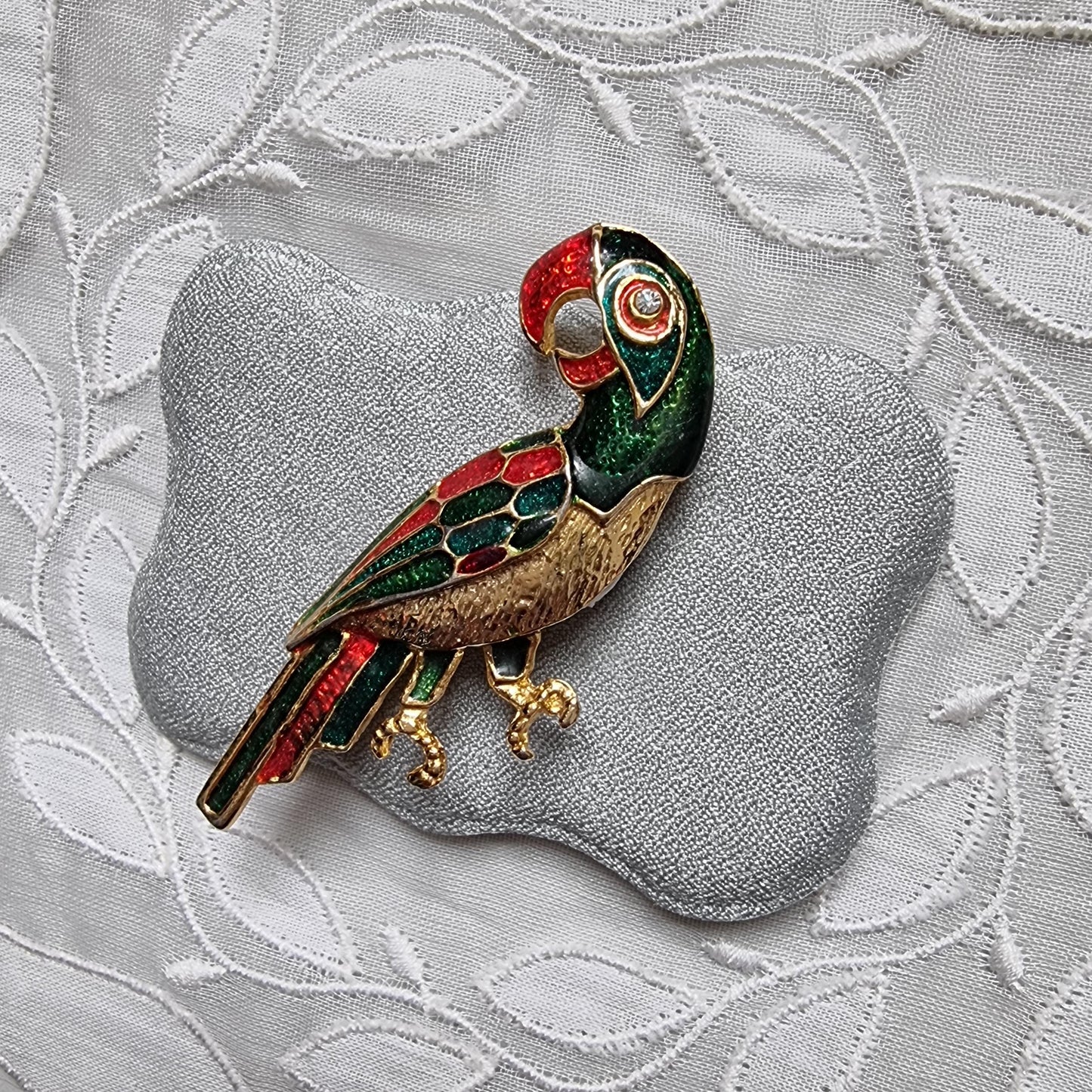 Brooch - Green Red and Blue Enamel Parrot Brooch