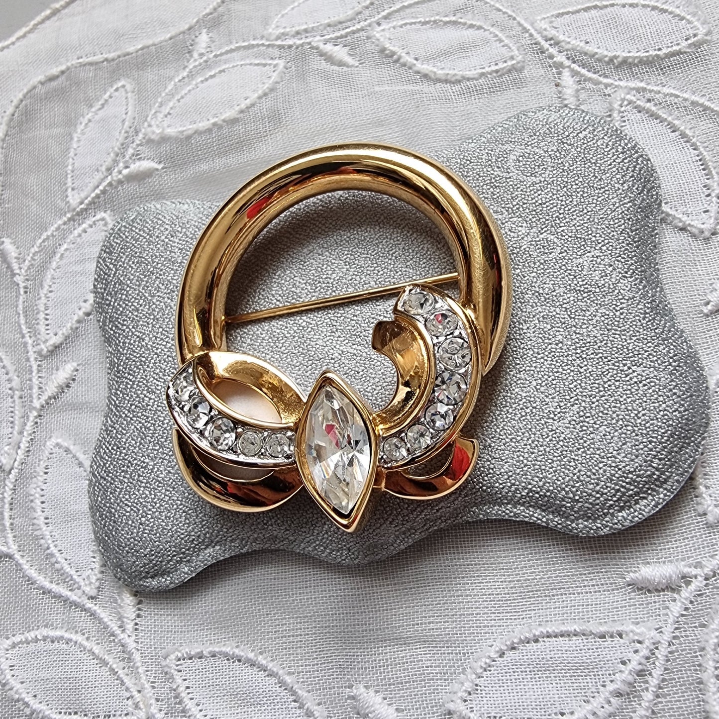 Brooch - Monet Gold and Crystal Wreath Brooch