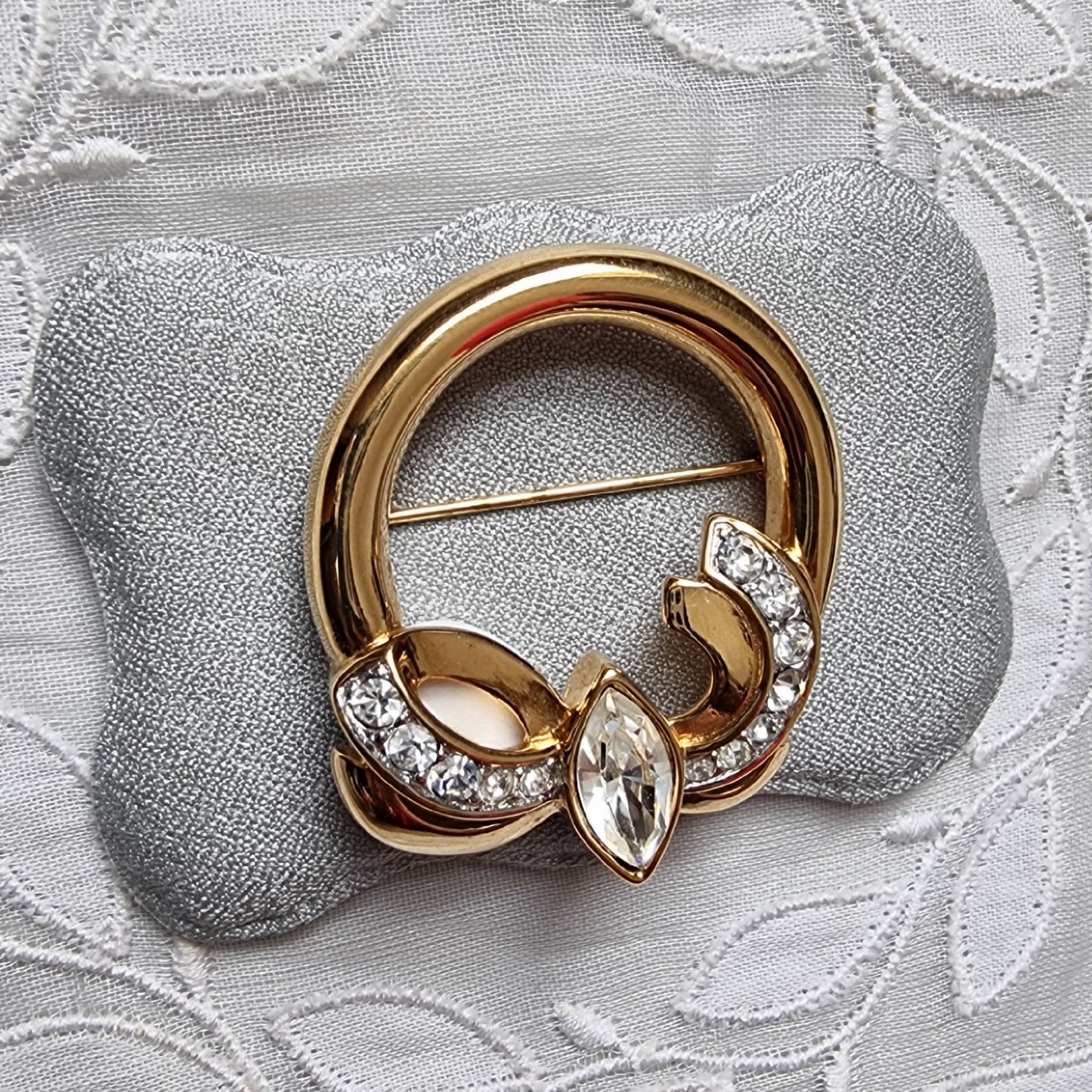 Brooch - Monet Gold and Crystal Wreath Brooch