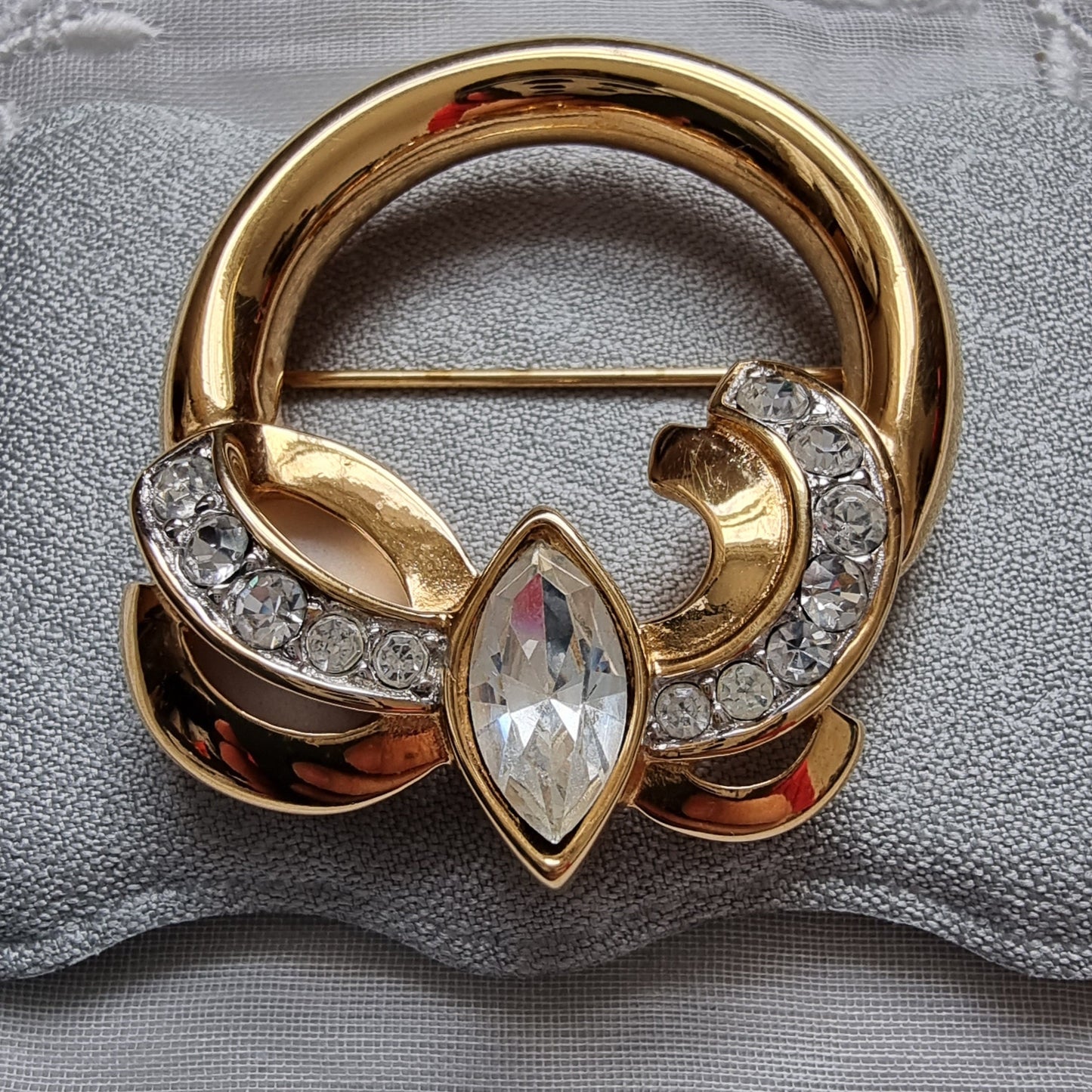 Brooch - Monet Gold and Crystal Wreath Brooch