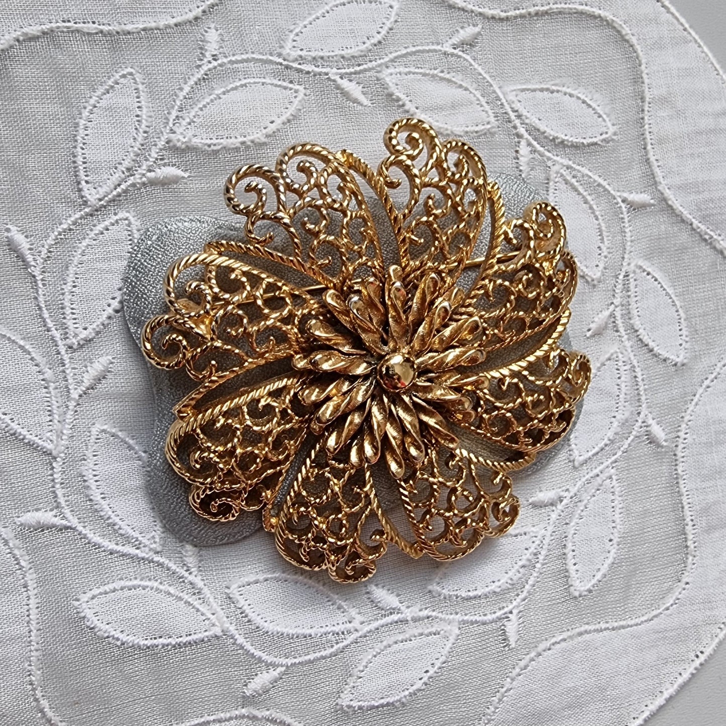 Brooch - Monet Gold Filigree Flower Brooch