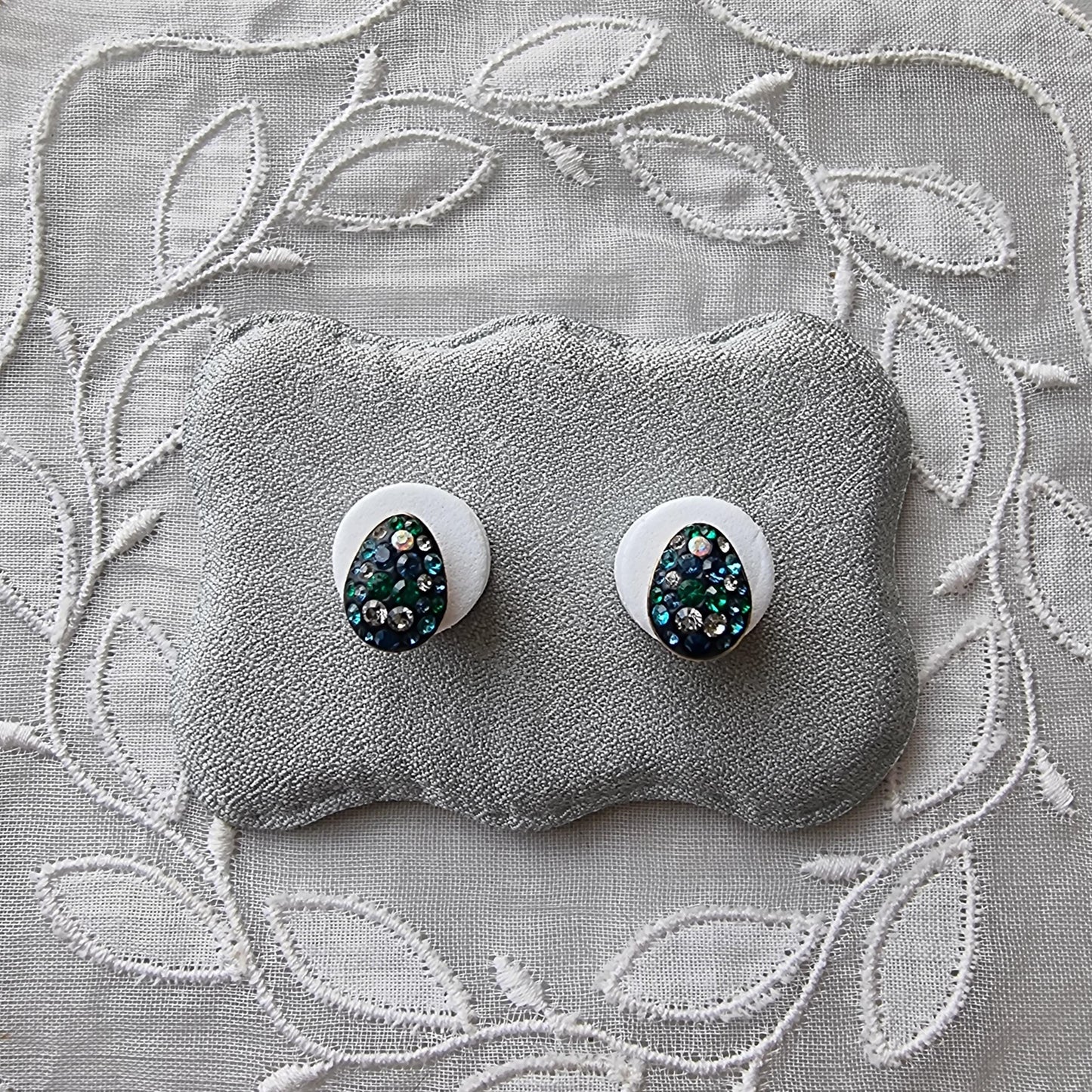 Posts - Swarovski Crystal Blue and Green Egg Stud Earrings
