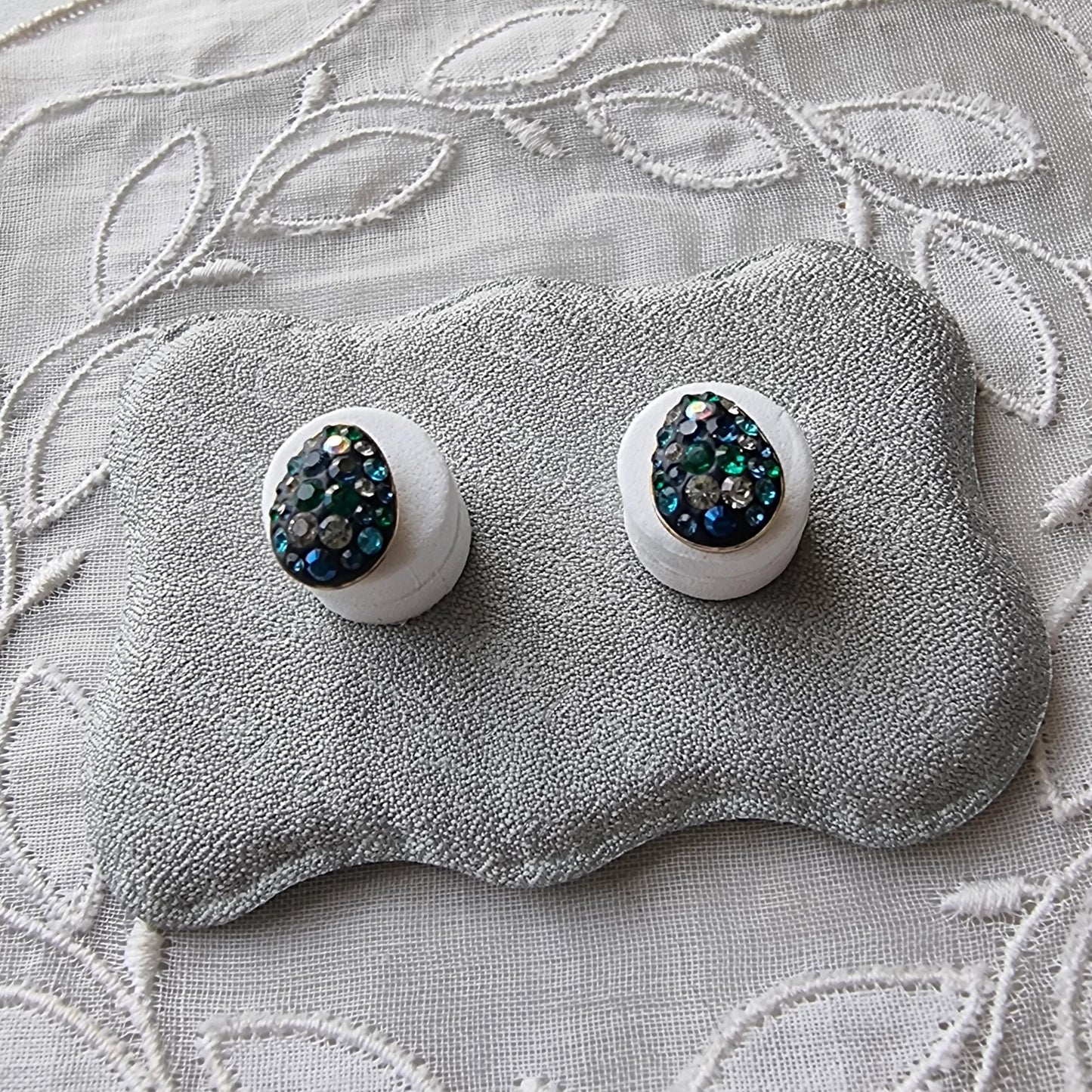 Posts - Swarovski Crystal Blue and Green Egg Stud Earrings