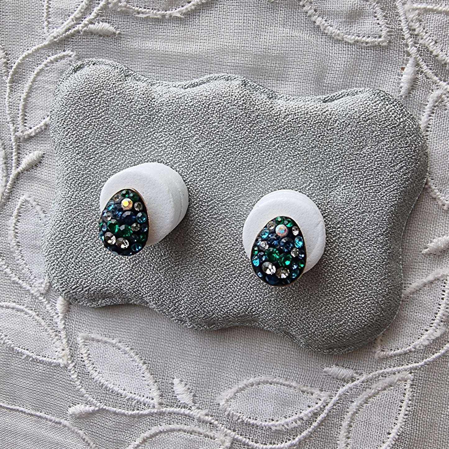 Posts - Swarovski Crystal Blue and Green Egg Stud Earrings