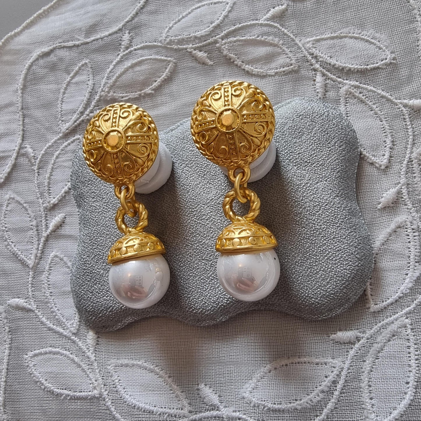 Posts - Gold Etruscan Pearl Drop Earrings