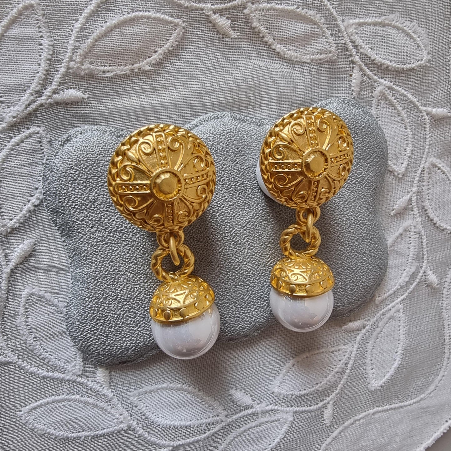 Posts - Gold Etruscan Pearl Drop Earrings