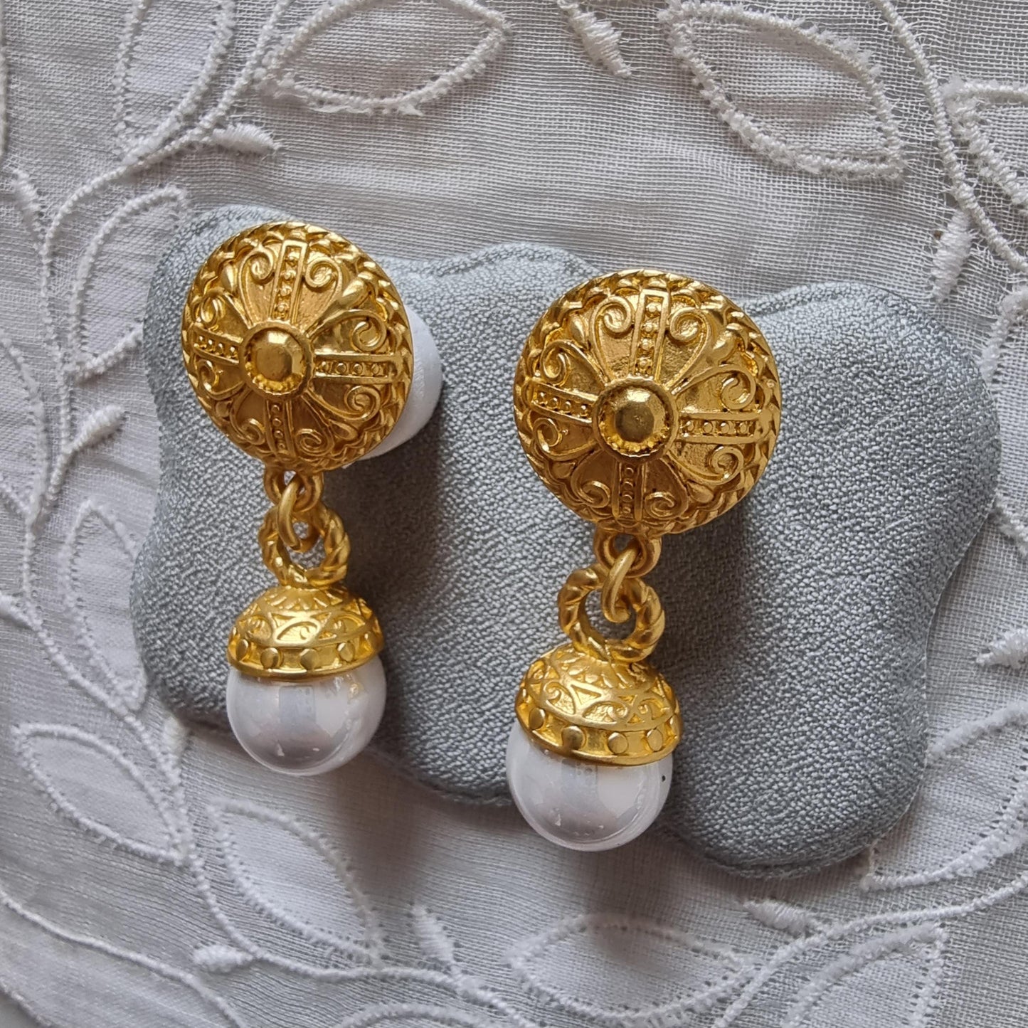 Posts - Gold Etruscan Pearl Drop Earrings