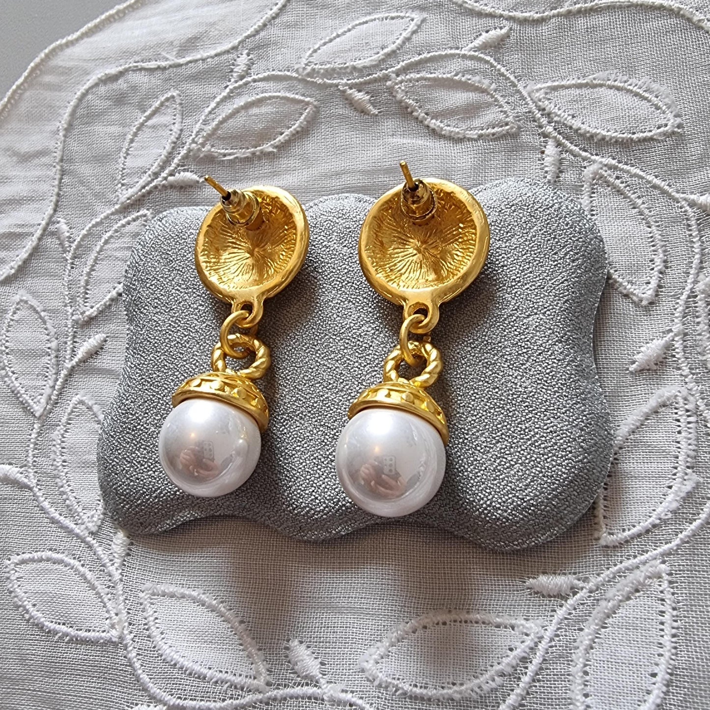 Posts - Gold Etruscan Pearl Drop Earrings