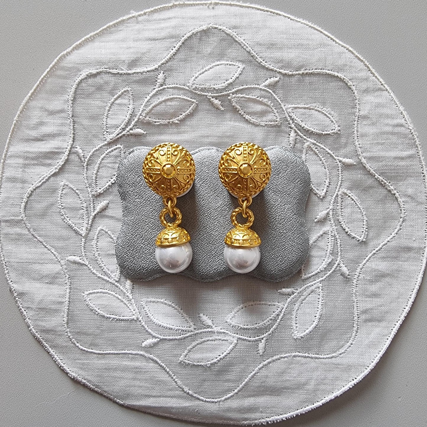 Posts - Gold Etruscan Pearl Drop Earrings