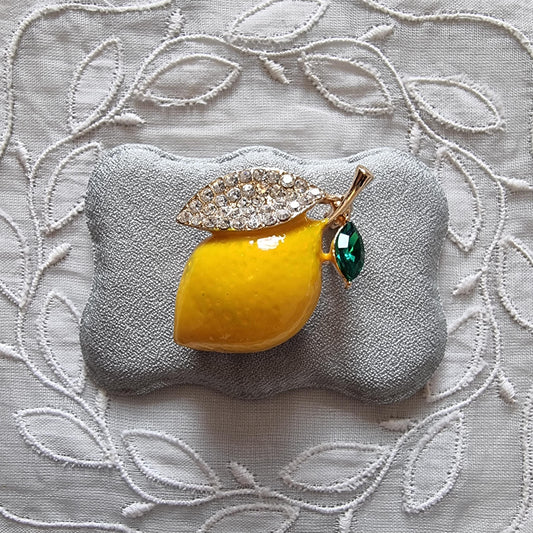 Brooch - Crystal Leaf Enamel Lemon Brooch