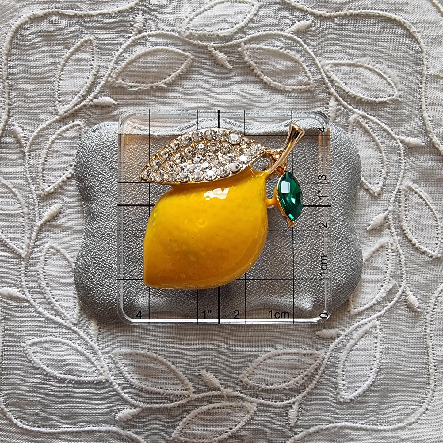 Brooch - Crystal Leaf Enamel Lemon Brooch