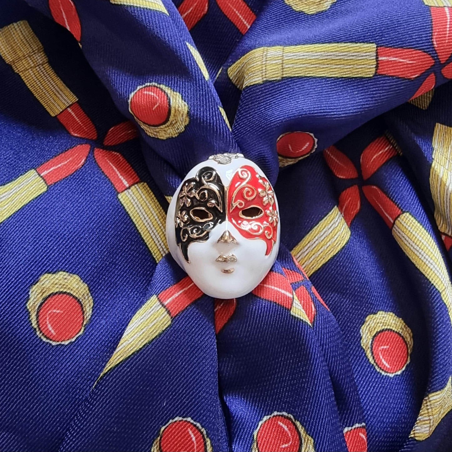 Ring - White Red and Black Enamel Mask Adjustable Ring