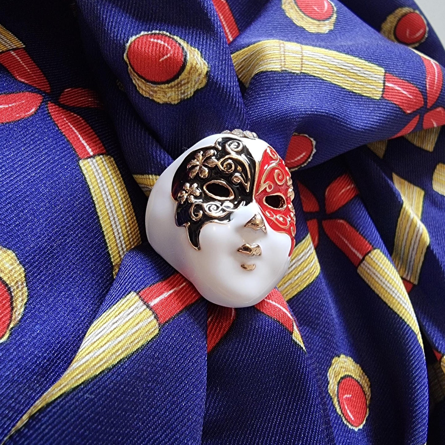 Ring - White Red and Black Enamel Mask Adjustable Ring