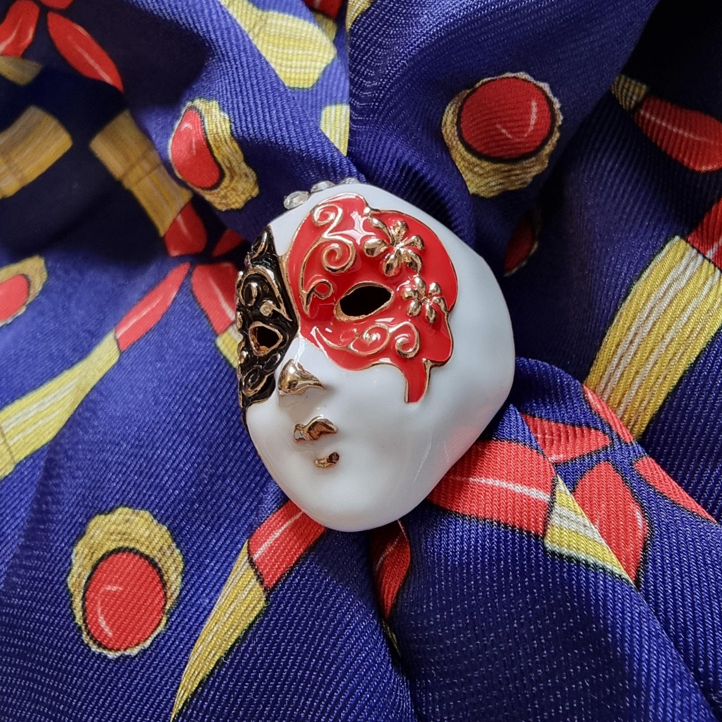 Ring - White Red and Black Enamel Mask Adjustable Ring