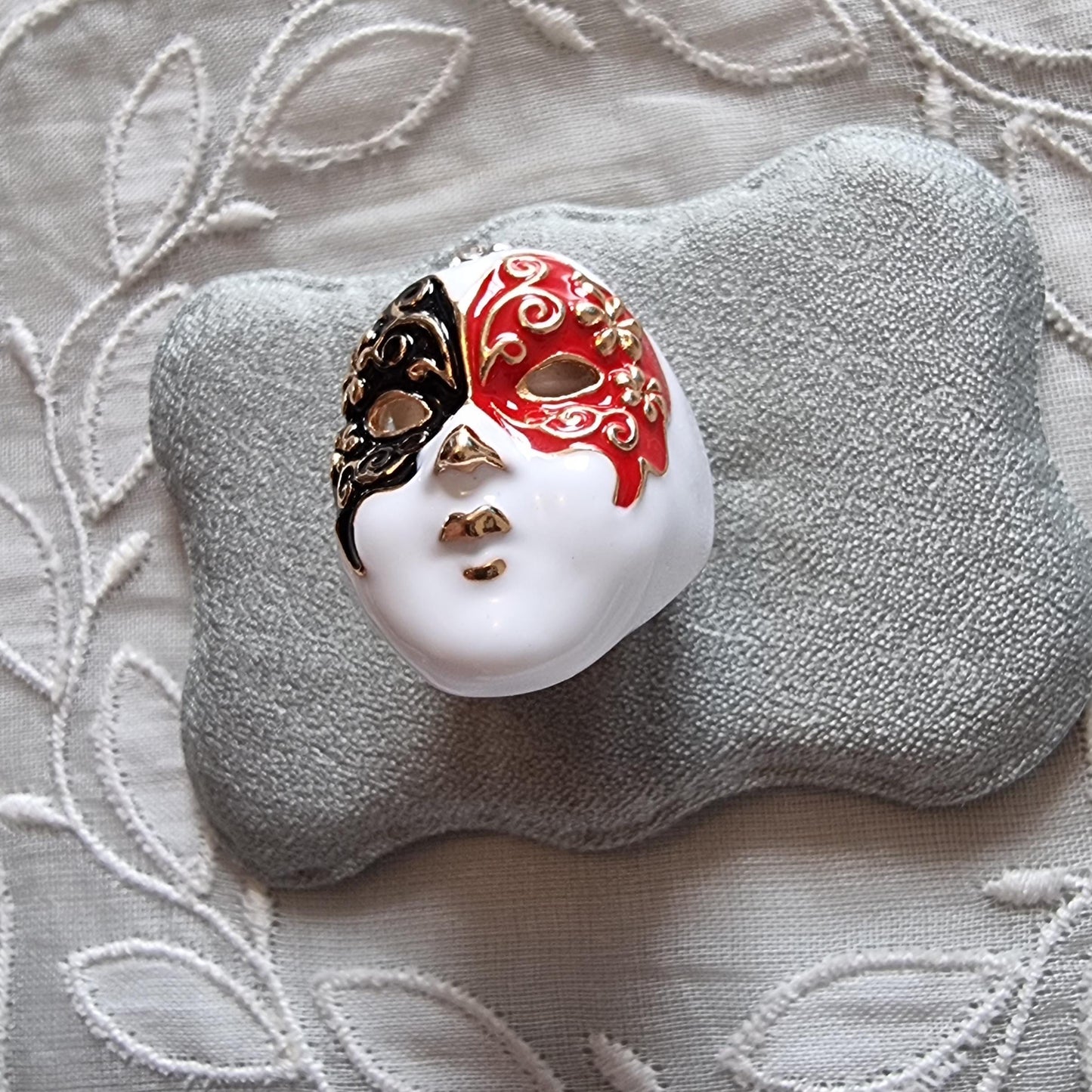 Ring - White Red and Black Enamel Mask Adjustable Ring