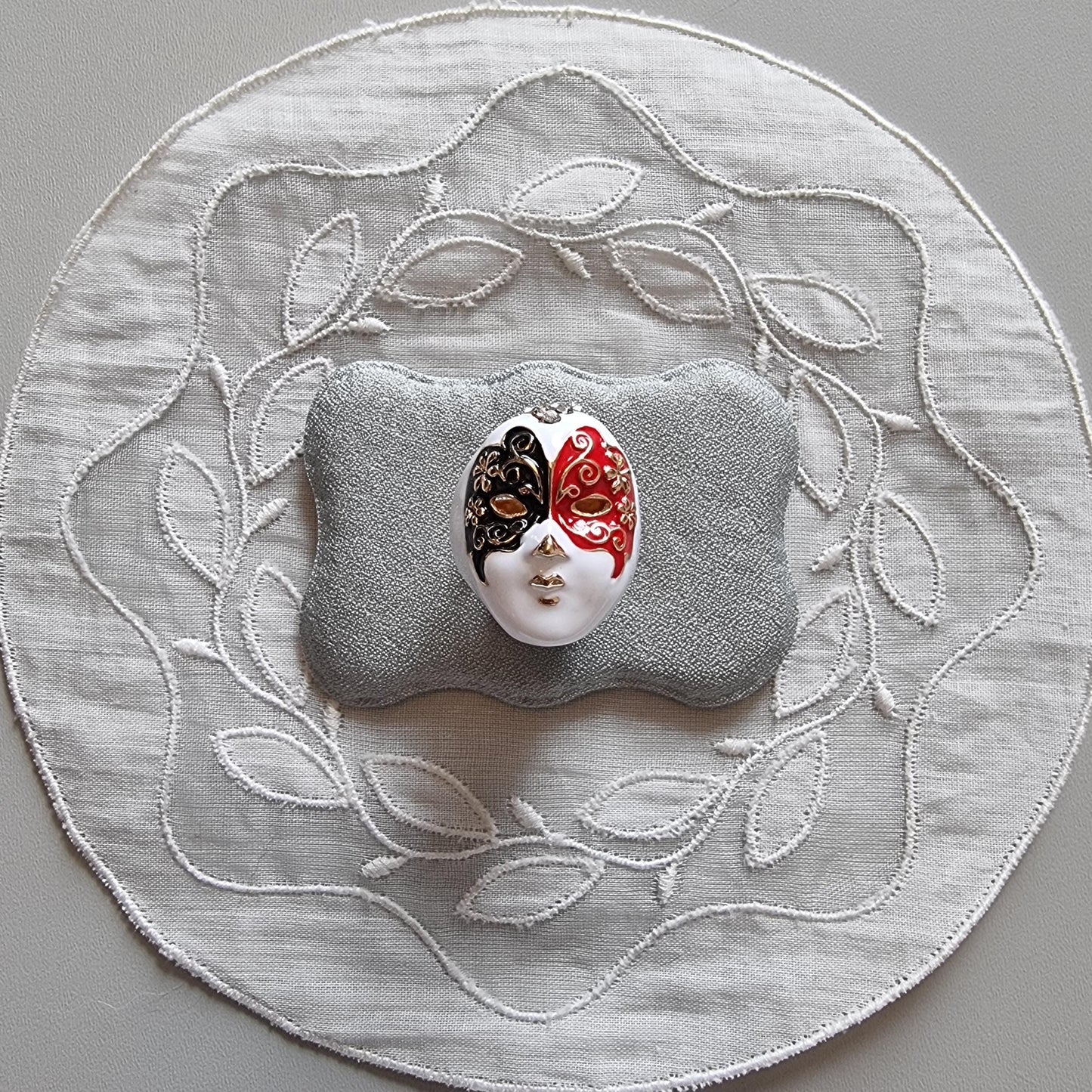 Ring - White Red and Black Enamel Mask Adjustable Ring