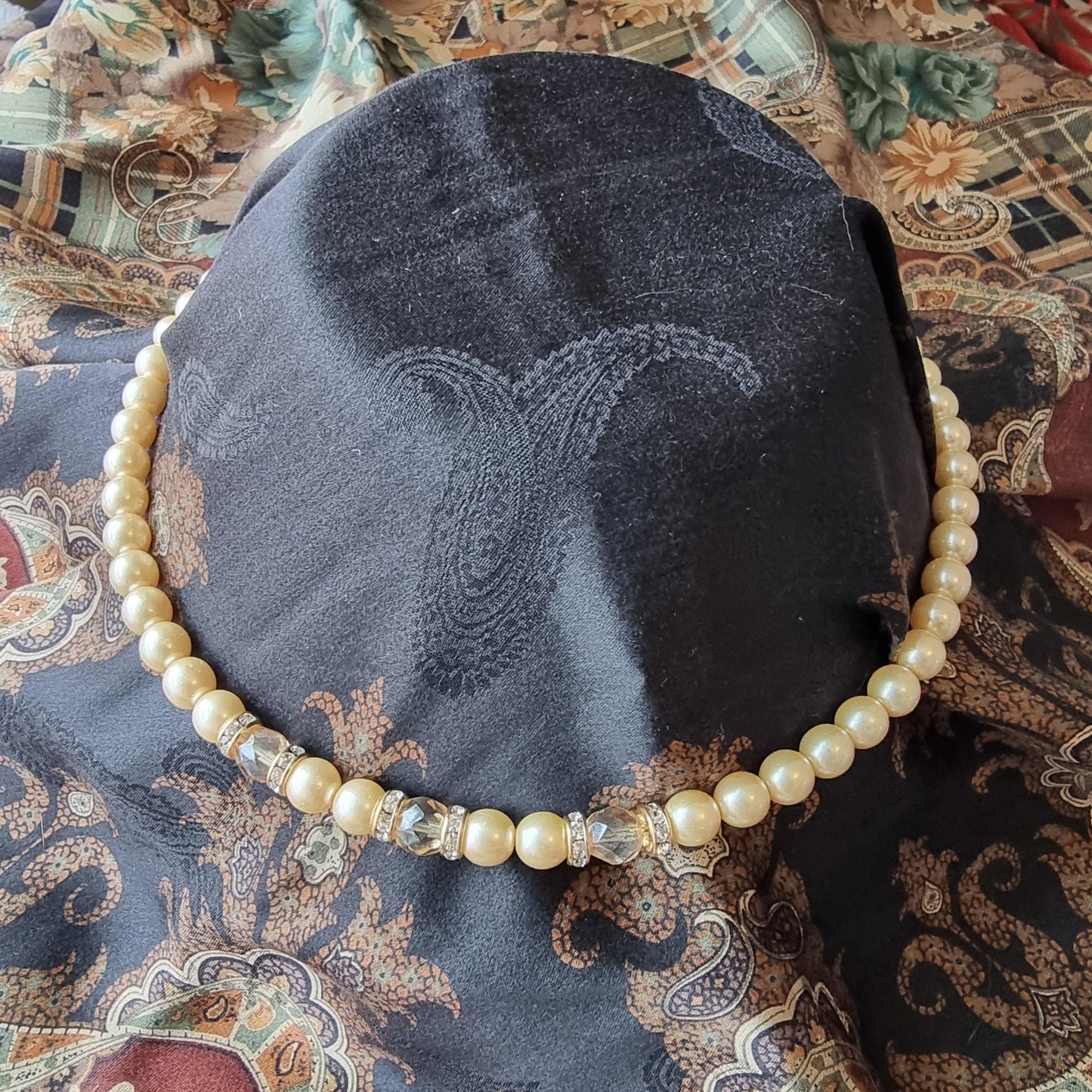 Necklace - Faux Pearls and Crystal Beads Necklace