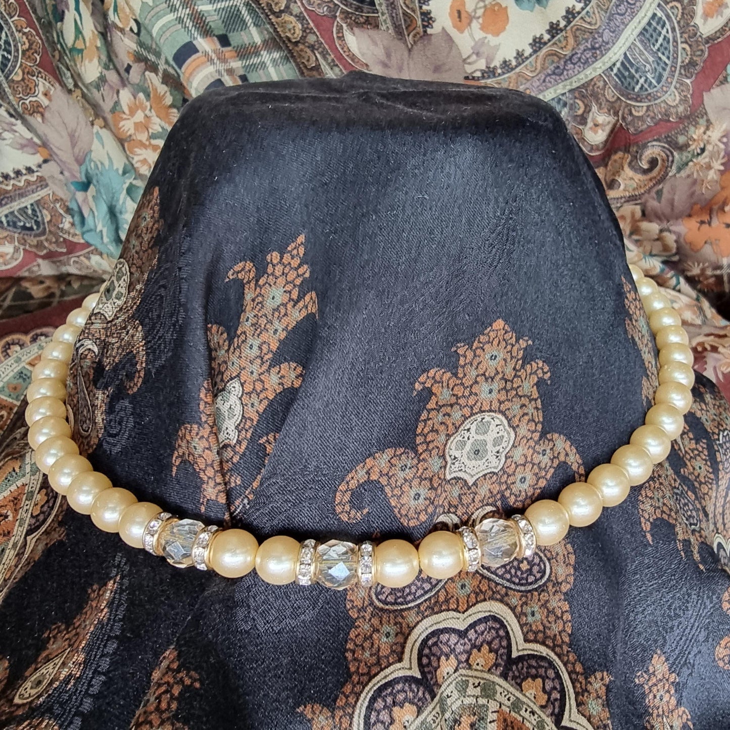 Necklace - Faux Pearls and Crystal Beads Necklace