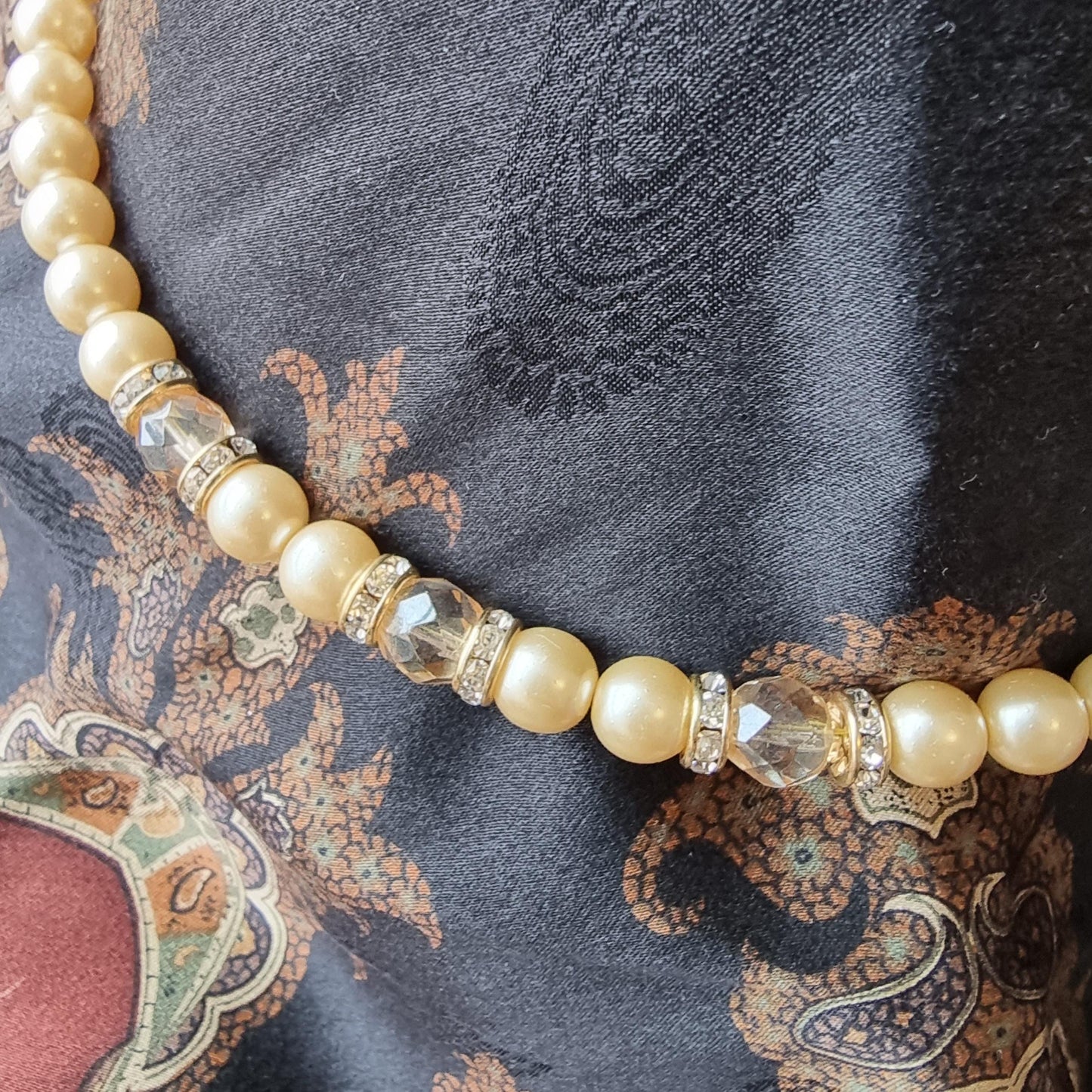 Necklace - Faux Pearls and Crystal Beads Necklace