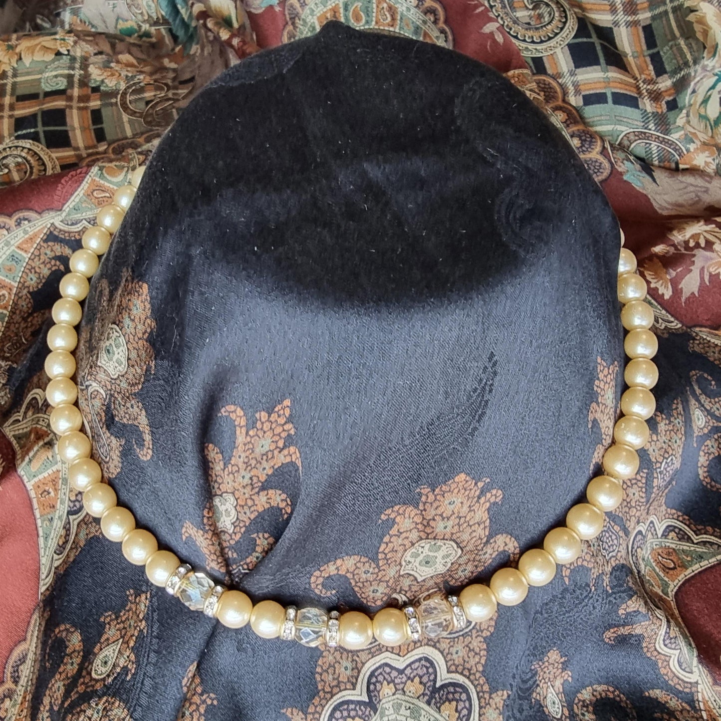 Necklace - Faux Pearls and Crystal Beads Necklace