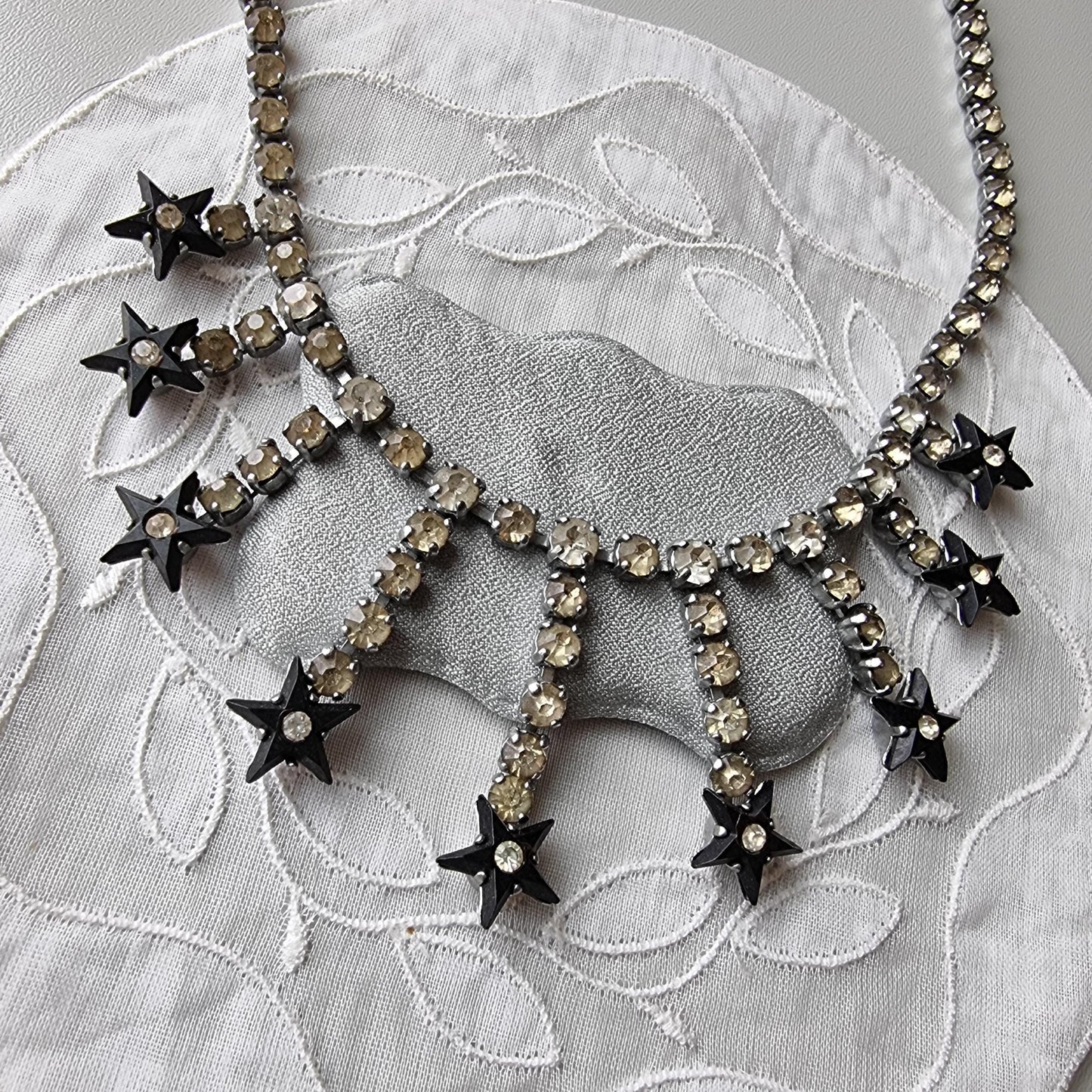 Necklace - Black Stars and Clear Crystals Necklace