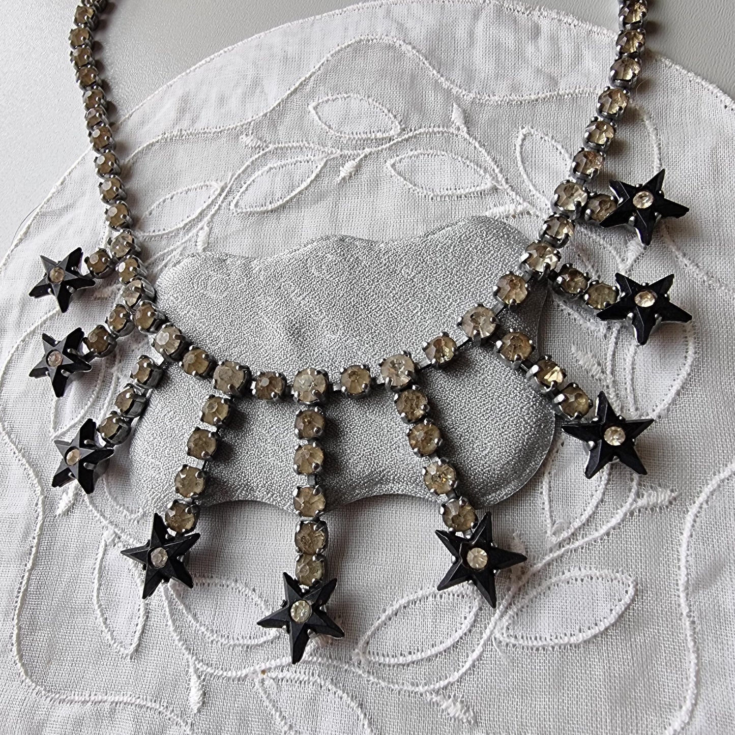 Necklace - Black Stars and Clear Crystals Necklace