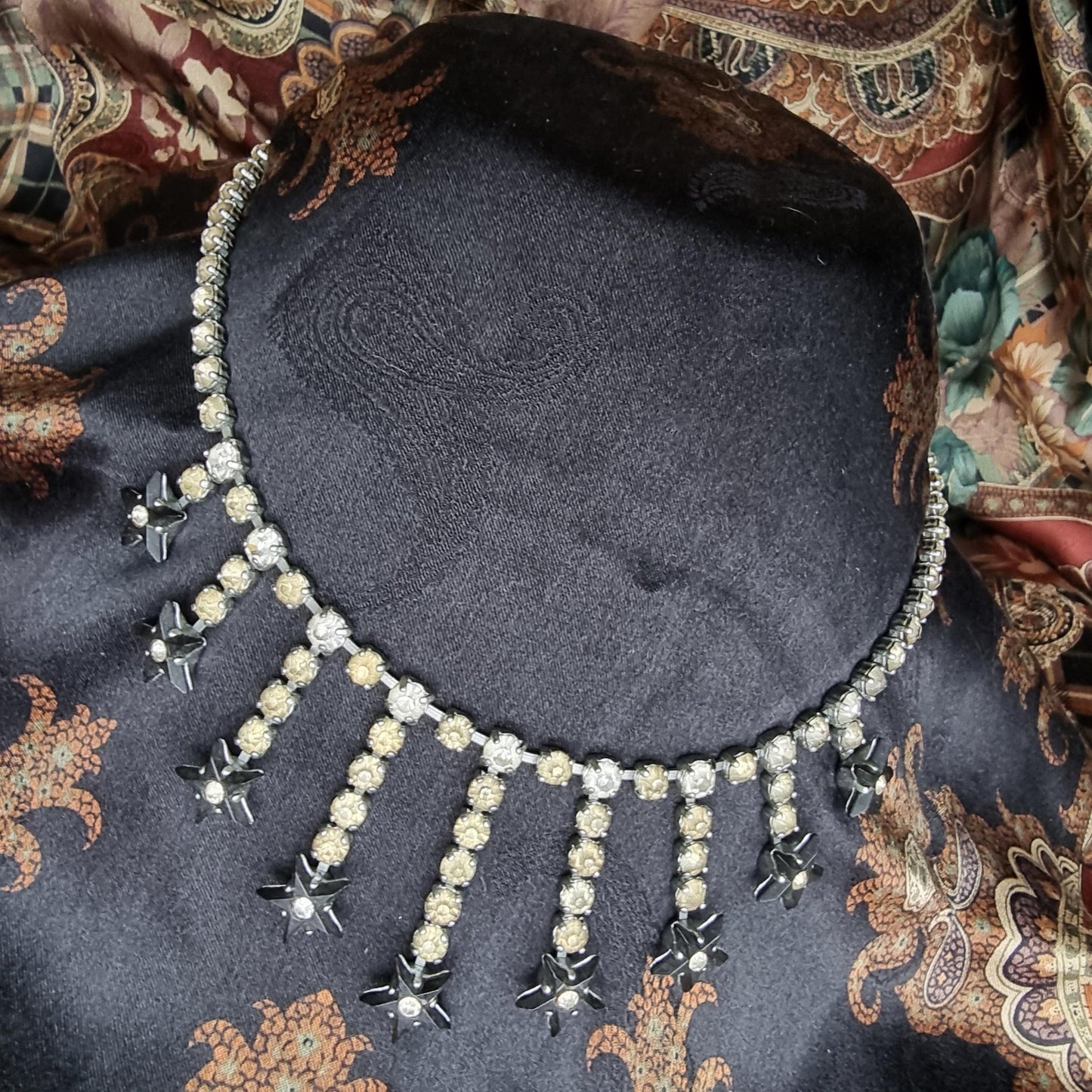 Necklace - Black Stars and Clear Crystals Necklace