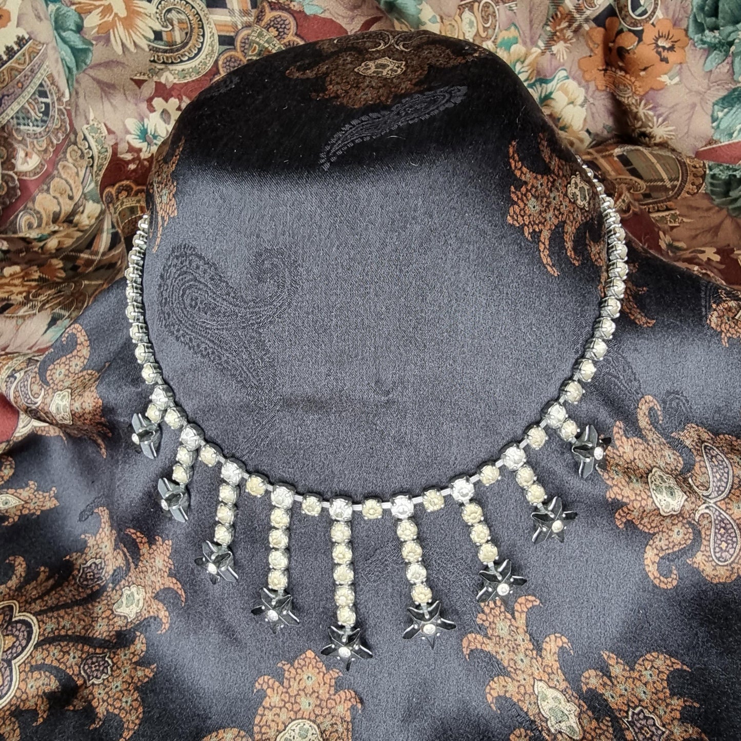 Necklace - Black Stars and Clear Crystals Necklace