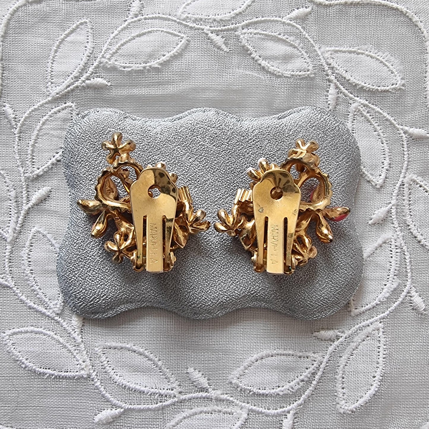 Clip on - Coro Pink Enamel Flowers with Ribbon Clip on Earrings