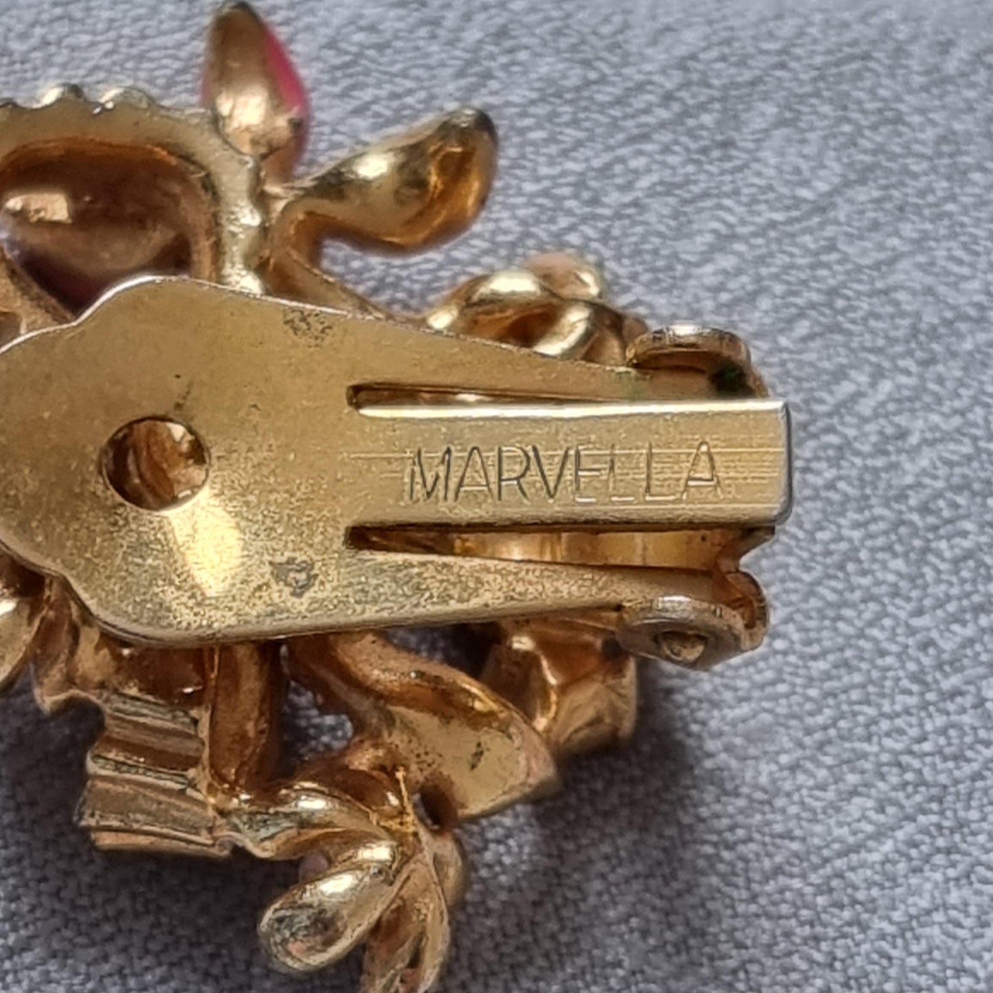 Clip on - Coro Pink Enamel Flowers with Ribbon Clip on Earrings