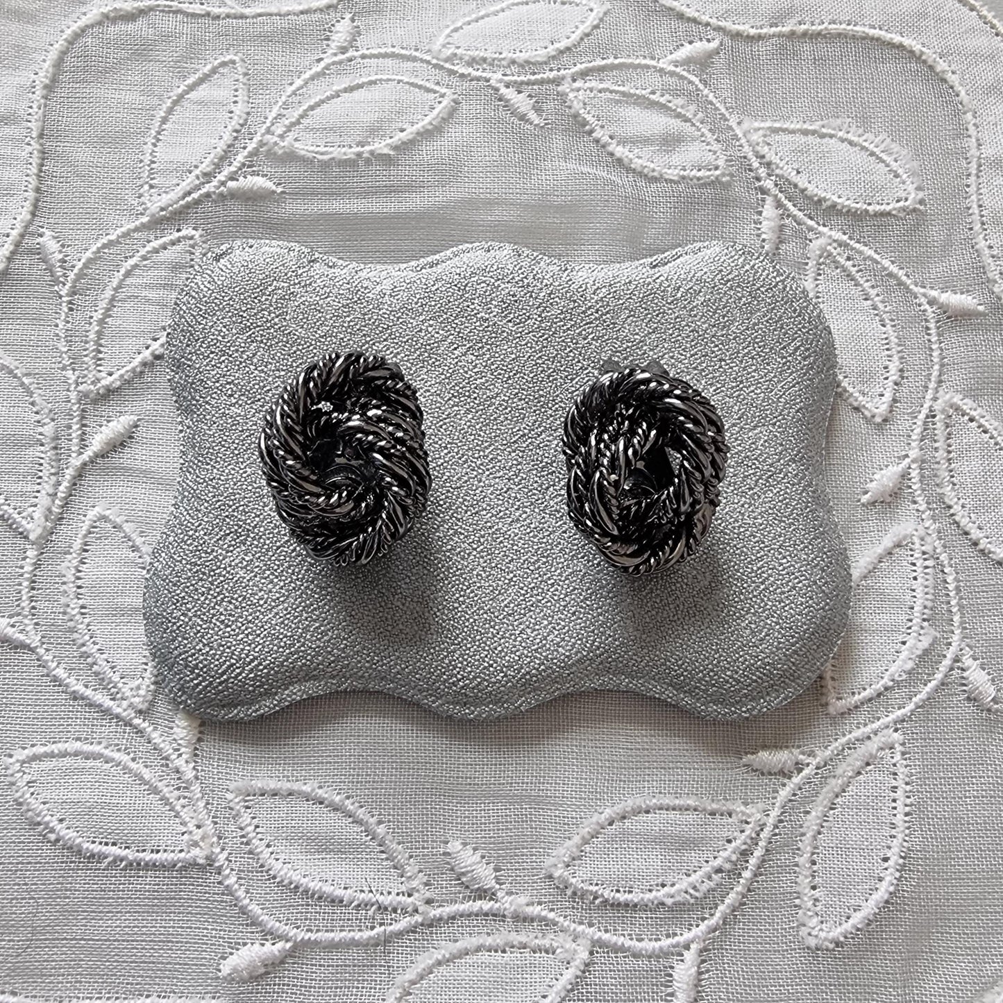 Clip on - Gunmetal Plaited Wire Knot Earrings