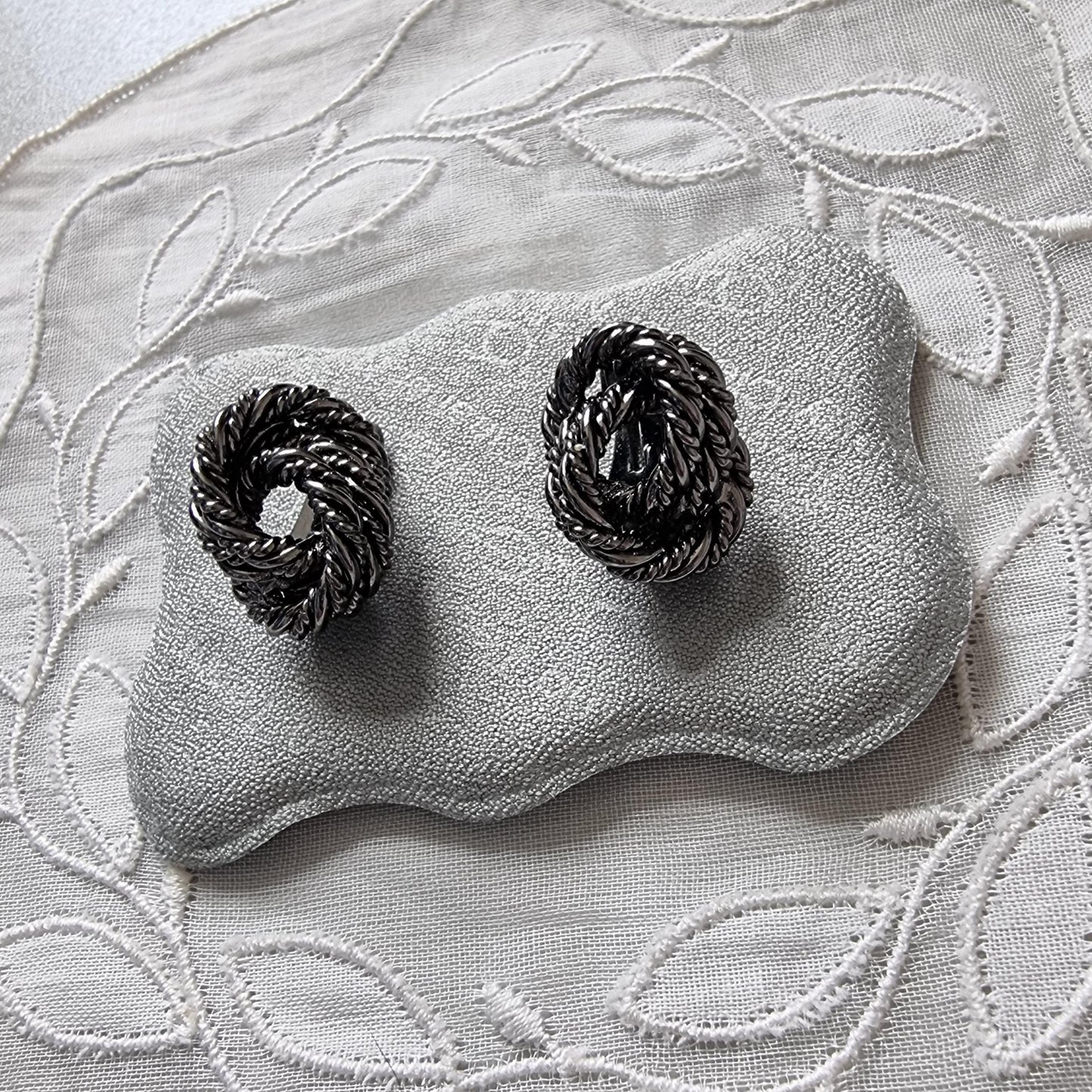 Clip on - Gunmetal Plaited Wire Knot Earrings