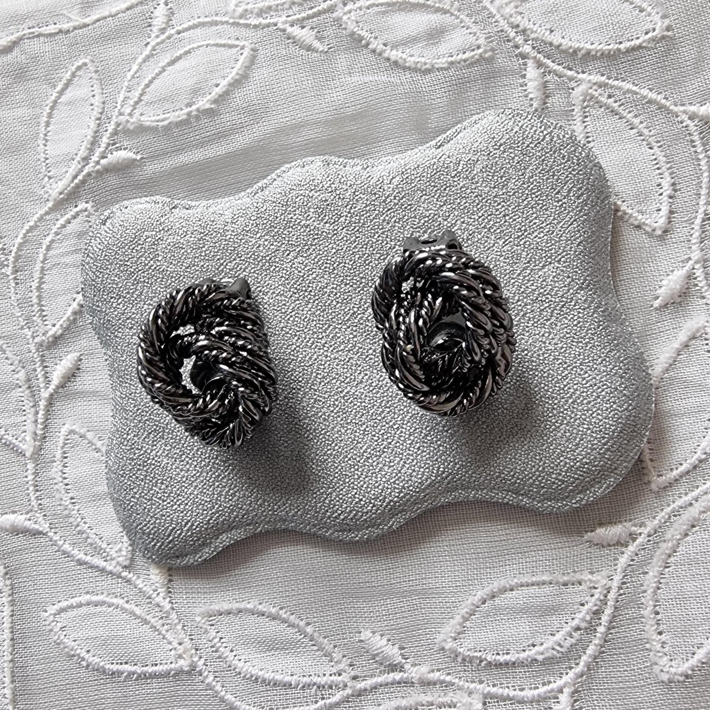 Clip on - Gunmetal Plaited Wire Knot Earrings