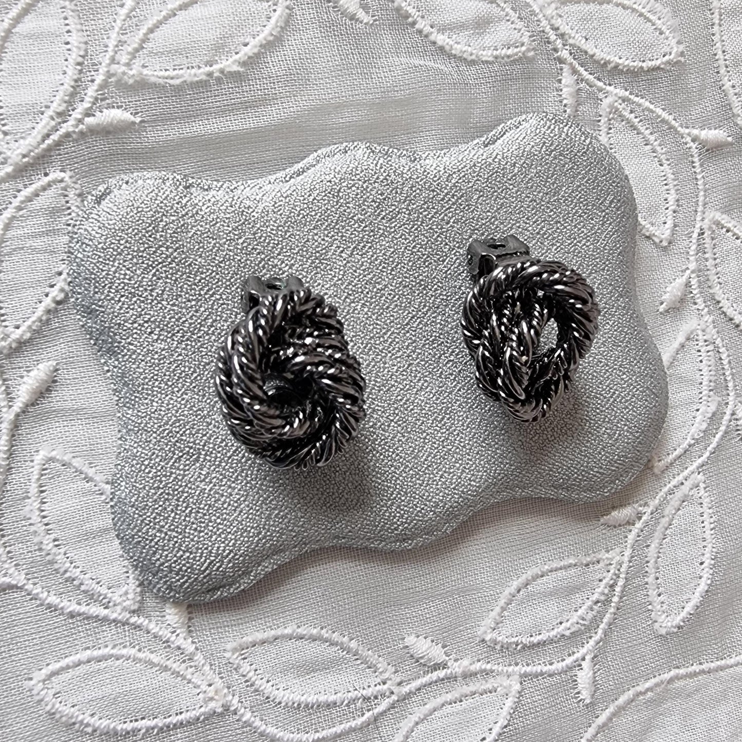 Clip on - Gunmetal Plaited Wire Knot Earrings