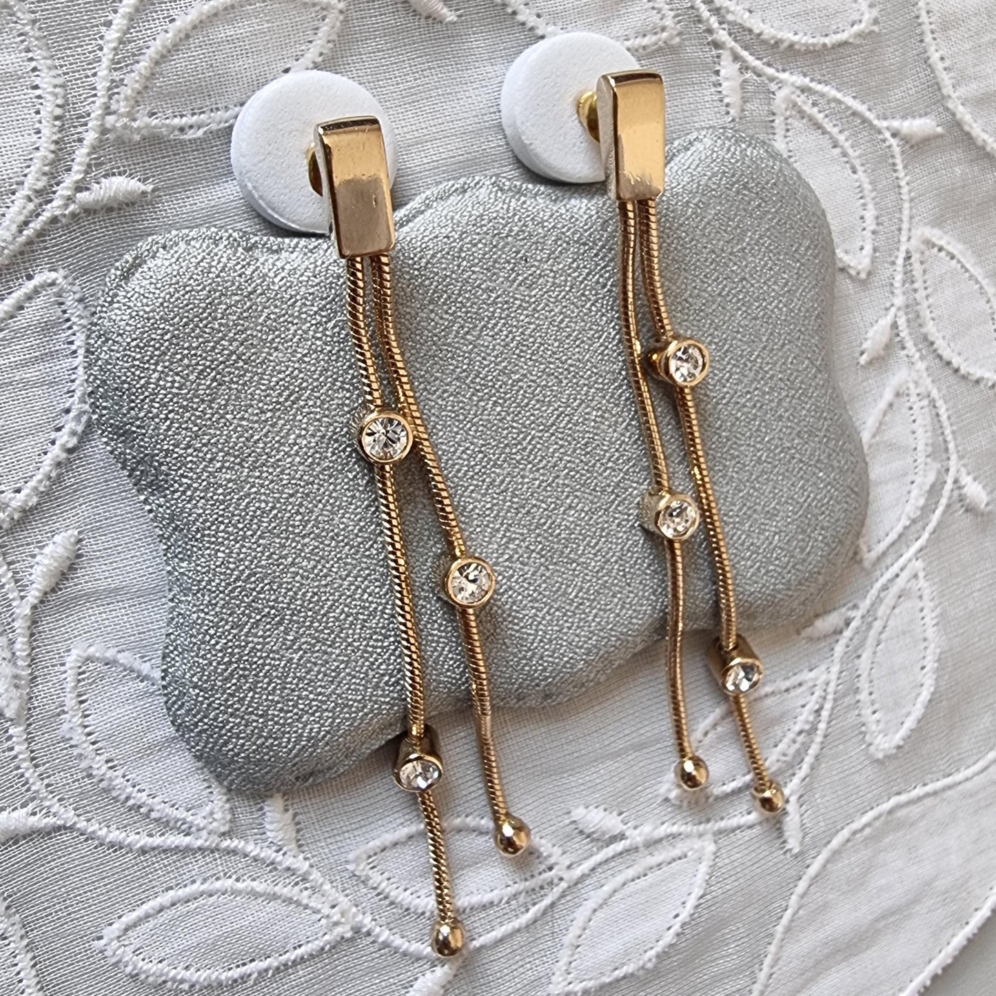 Posts - Gold Snake Chain Crystal Drop Earrings