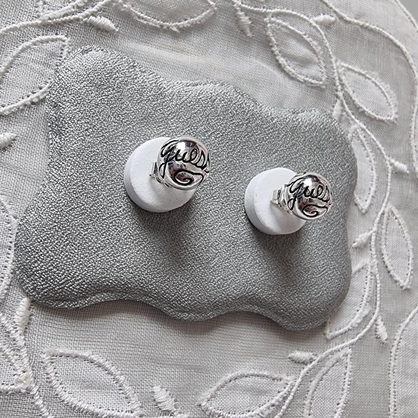 Posts - Guess Logo Silver Ball Stud Earrings